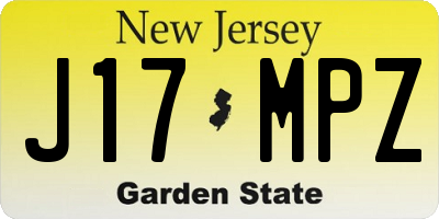 NJ license plate J17MPZ