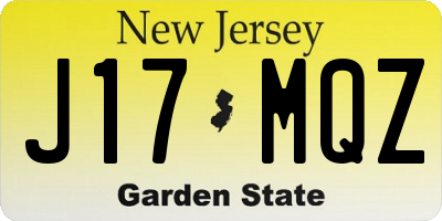 NJ license plate J17MQZ