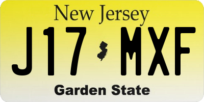NJ license plate J17MXF
