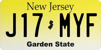 NJ license plate J17MYF
