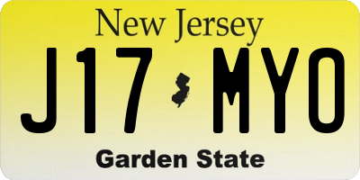NJ license plate J17MYO