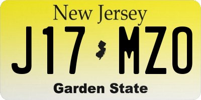 NJ license plate J17MZO