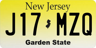NJ license plate J17MZQ