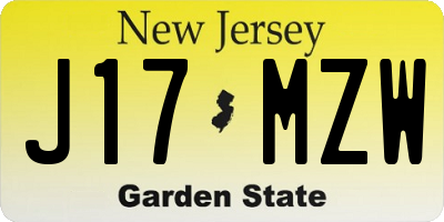 NJ license plate J17MZW