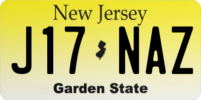 NJ license plate J17NAZ