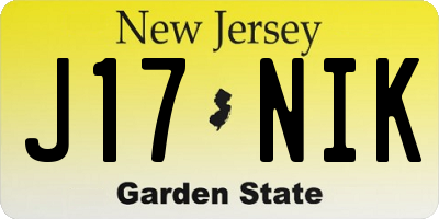 NJ license plate J17NIK