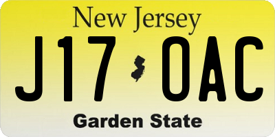 NJ license plate J17OAC