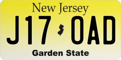 NJ license plate J17OAD