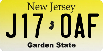 NJ license plate J17OAF