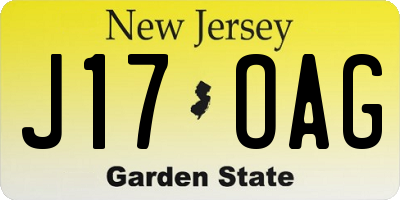 NJ license plate J17OAG