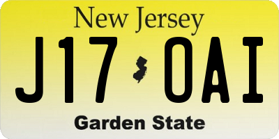 NJ license plate J17OAI