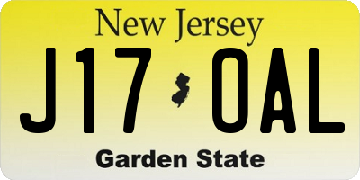 NJ license plate J17OAL
