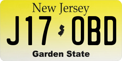NJ license plate J17OBD
