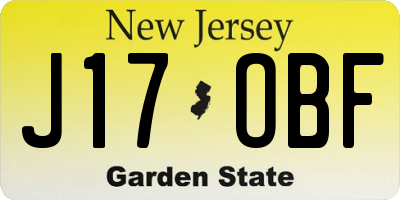 NJ license plate J17OBF