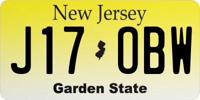 NJ license plate J17OBW