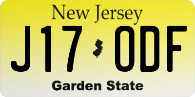 NJ license plate J17ODF