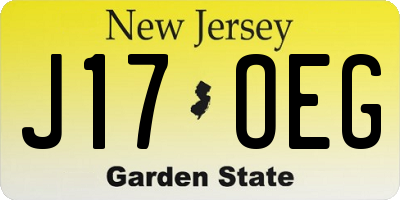 NJ license plate J17OEG