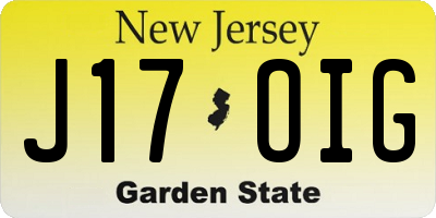 NJ license plate J17OIG