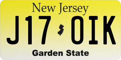 NJ license plate J17OIK