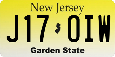 NJ license plate J17OIW