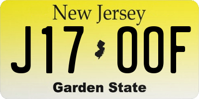 NJ license plate J17OOF