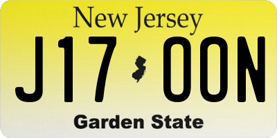 NJ license plate J17OON