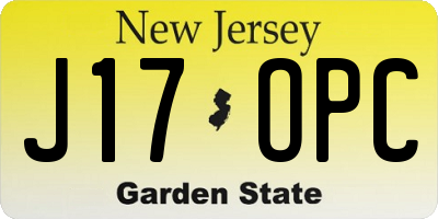 NJ license plate J17OPC