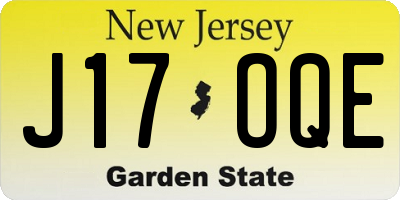 NJ license plate J17OQE