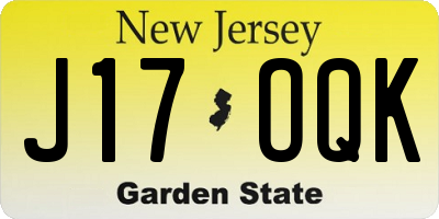 NJ license plate J17OQK