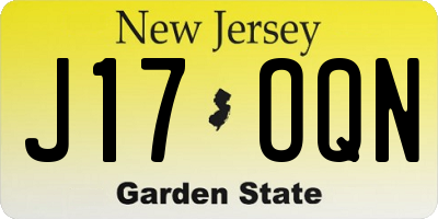 NJ license plate J17OQN