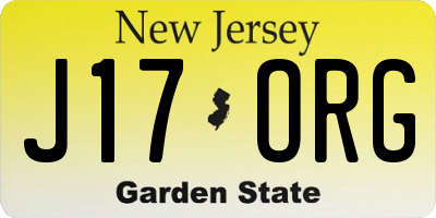 NJ license plate J17ORG