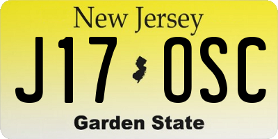 NJ license plate J17OSC