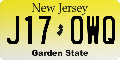 NJ license plate J17OWQ