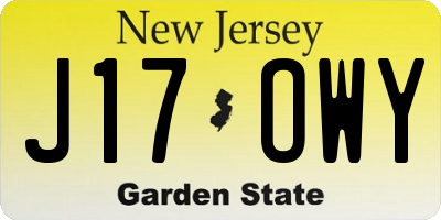 NJ license plate J17OWY