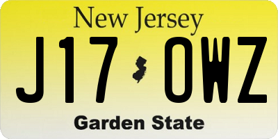NJ license plate J17OWZ