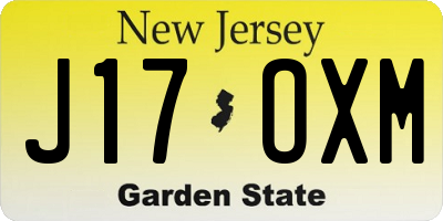 NJ license plate J17OXM