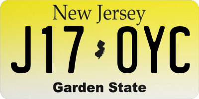 NJ license plate J17OYC