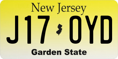 NJ license plate J17OYD