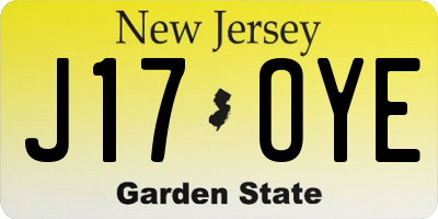 NJ license plate J17OYE