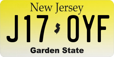 NJ license plate J17OYF