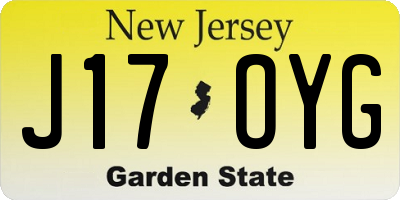 NJ license plate J17OYG