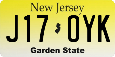 NJ license plate J17OYK