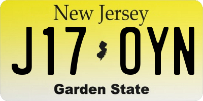 NJ license plate J17OYN
