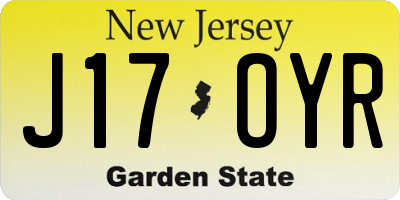 NJ license plate J17OYR