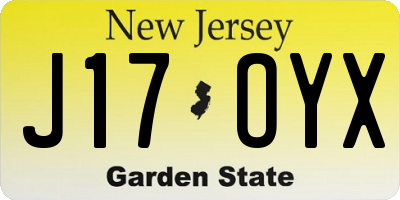 NJ license plate J17OYX