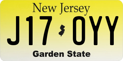 NJ license plate J17OYY