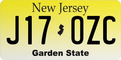 NJ license plate J17OZC