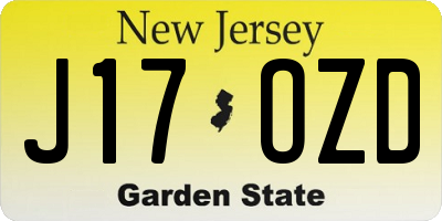 NJ license plate J17OZD
