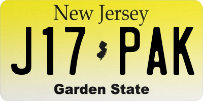NJ license plate J17PAK
