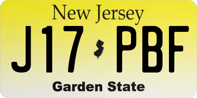 NJ license plate J17PBF
